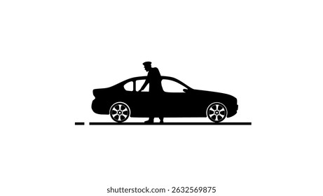 taxi driver opens door, black isolated silhouette