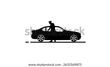 taxi driver opens door, black isolated silhouette