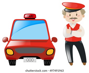 Taxista con ilustración de taxi roja