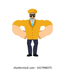 Taxi driver Strong Cool serious. Cabdriver strict. Vector illustration