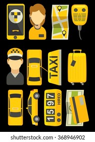 Taxi driver transportation service icons flat set isolated vector vertical illustration. For business, info graphic, banner, presentations.