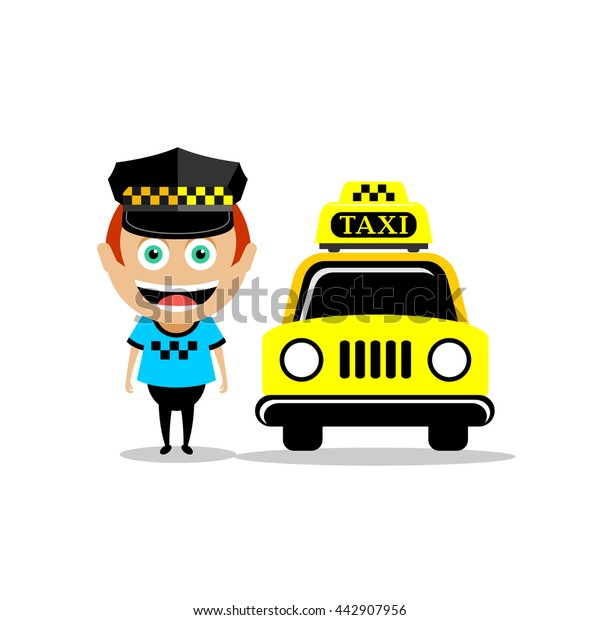 Taxi\
driver and the taxi. Vector illustration, icon\
taxi.