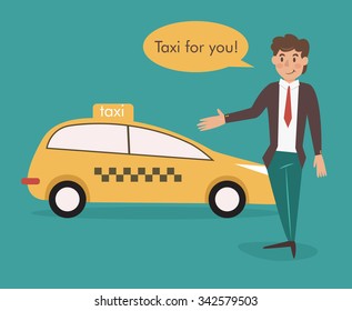 Taxi driver. Vector isolated illustration. Cartoon character. 
