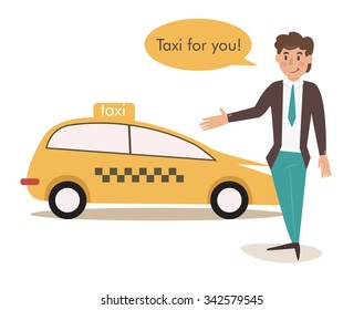 Taxi driver. Vector isolated illustration. Cartoon character. 
