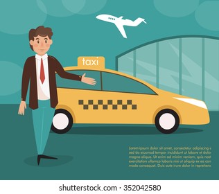 Taxi driver. Vector isolated illustration. Cartoon character.  Airport