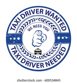 Taxi driver wanted -  printable stamp / label. CMYK colors used.
