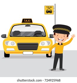 Taxi driver and yellow cab