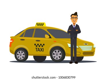 Taxi driver.Vector illustration in flat style. Taxi driver concept.