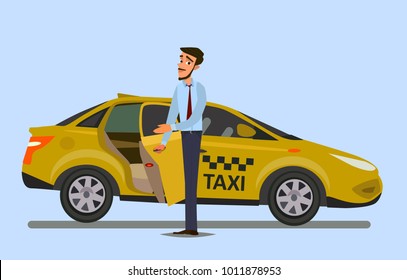 Taxi driver.Vector illustration in flat style. Taxi driver concept.