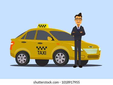 Taxi driver.Vector illustration in flat style. Taxi driver concept.