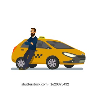 Taxi driver.Vector illustration in flat style. Taxi driver concept.