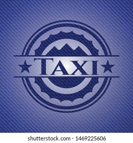 Taxi emblem with jean texture. Vector Illustration. Detailed.