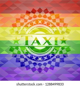 Taxi emblem on mosaic background with the colors of the LGBT flag