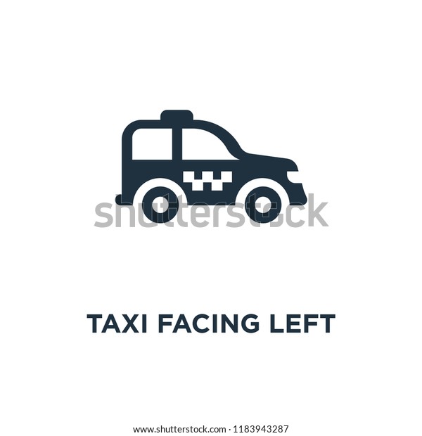Taxi Facing Left icon. Black filled vector\
illustration. Taxi Facing Left symbol on white background. Can be\
used in web and mobile.