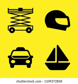 taxi frontal vehicle, helmet, boat and lifter vector icon set. Sample icons set for web and graphic design