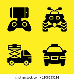 taxi, game controller, lifter and quad vector icon set. Sample icons set for web and graphic design