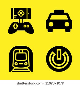 taxi, game controller, metro and power button vector icon set. Sample icons set for web and graphic design