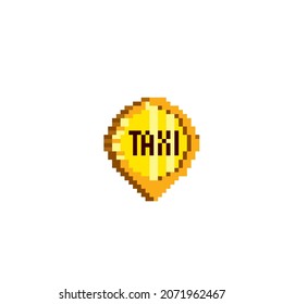 Taxi geolocation sign. Pixel art flat style. Icon for websites, logo, web design, mobile app, info grap
