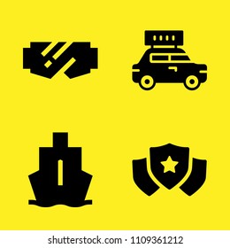 taxi, goggles, ship and shield vector icon set. Sample icons set for web and graphic design