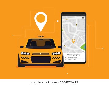 Diseño gráfico de taxi en estilo plano