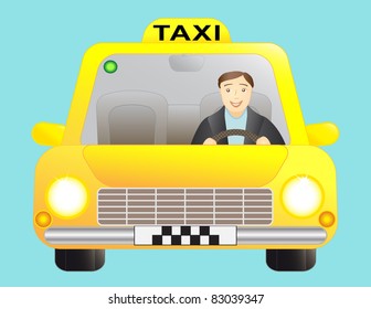 taxi and happy young driver man smiling