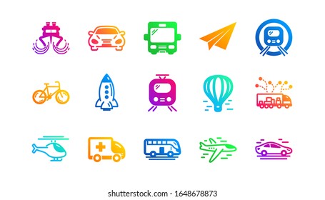 Taxi, Helicopter and Train. Transport icons. Airplane classic icon set. Gradient patterns. Quality signs set. Vector