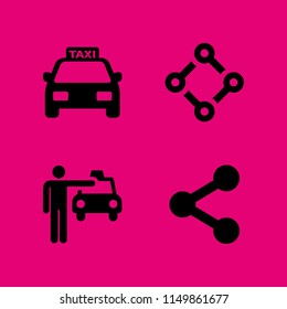 taxi icon. 4 taxi set with share, cab and frontal taxi cab vector icons for web and mobile app