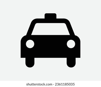 Taxi Icon Cab Car Passenger Public Transport Road Transportation Travel Trip Frontal Front View Approach Black Silhouette Shape Vector Sign Symbol