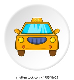 Taxi icon in cartoon style isolated on white circle background. Transportation symbol vector illustration