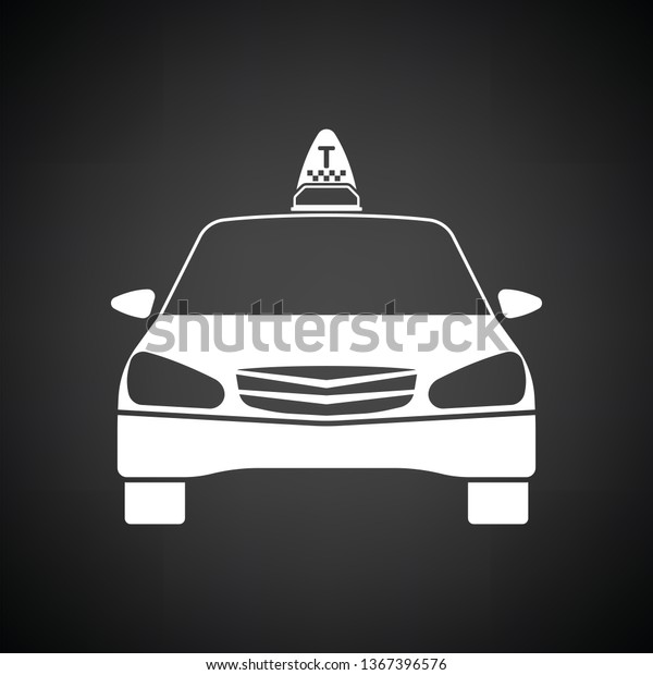 Taxi  icon front view. Black background\
with white. Vector\
illustration.