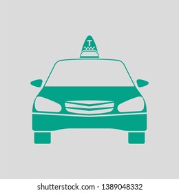 Taxi Icon Front View. Green on Gray Background. Vector Illustration.