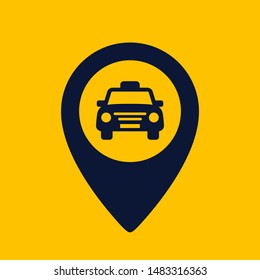 Taxi icon. Map pin shape icon on yellow background. Taxi point glyph icon. Flat vector illustration