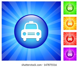 Taxi Icon on Round Button with Blue Glow