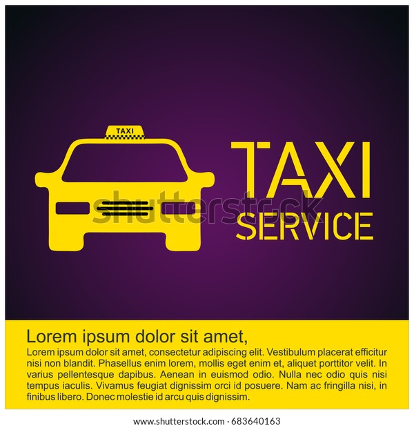 Taxi Icon. Taxi Service. 24 Hour Serrvice.\
Yellow Taxi Car. Purple\
Background