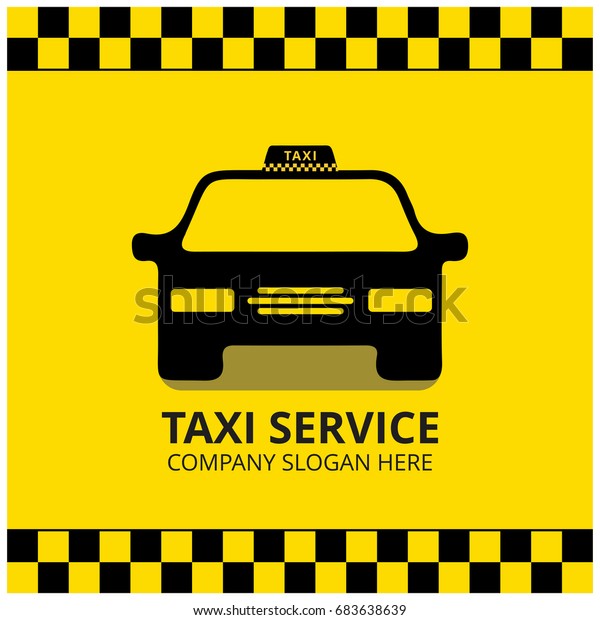 Taxi Icon. Taxi Service. Black Taxi Car.\
Yellow  Background