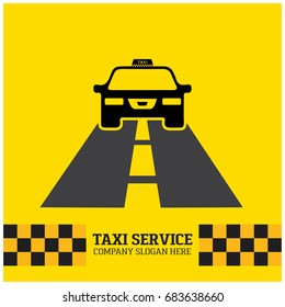 Taxi Icon. Taxi Service. Taxi Car running on Road. Yellow Background