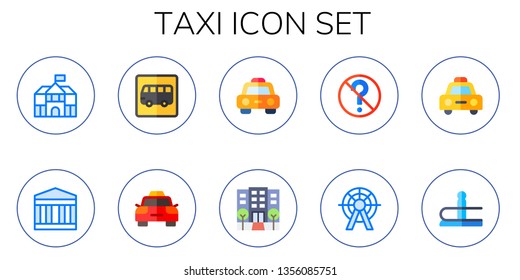 taxi icon set. 10 flat taxi icons.  Simple modern icons about  - buckingham palace, british museum, bus stop, hotel, london eye, airport