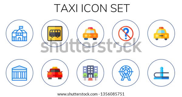 taxi icon set. 10 flat taxi icons.  Simple modern\
icons about  - buckingham palace, british museum, bus stop, hotel,\
london eye, airport
