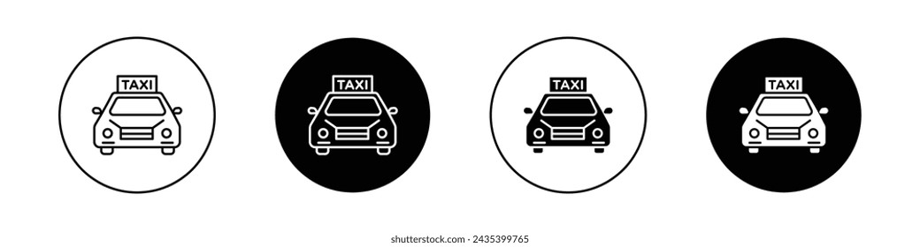 Taxi Icon Set. Car cab service vector symbol in a black filled and outlined style. Urban Ride Sign.