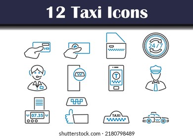 Juego de iconos de taxi. Contorno de negrita editable con diseño de relleno de color. Ilustración vectorial.