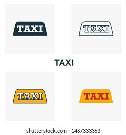 Taxi icon set. Four elements in diferent styles from airport icons collection. Creative taxi icons filled, outline, colored and flat symbols.