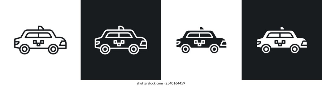 Taxi icon set. Vector symbols in black and white colors.