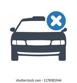 Taxi icon, transportation, taxi cab, travel concept icon with cancel sign. Taxi icon and close, delete, remove symbol