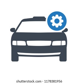 Taxi icon, transportation, taxi cab, travel concept icon with settings sign. Taxi icon and customize, setup, manage, process symbol