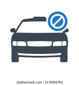 Taxi icon, transportation, taxi cab, travel concept icon with not allowed sign. Taxi icon and block, forbidden, prohibit symbol