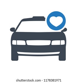 Taxi icon, transportation, taxi cab, travel concept icon with heart sign. Taxi icon and favorite, like, love, care symbol