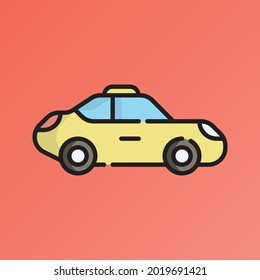 Ilustración del vector de iconos de taxi. Dibujo de esquema plano. Concepto de icono de viajes y turismo Vector Premium aislado