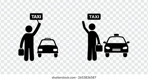 «Taxi Icon Vector | Person Calling Taxi Illustration Transparent»