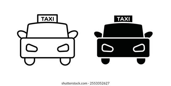 Iconos de taxi en estilo relleno y delineado negro