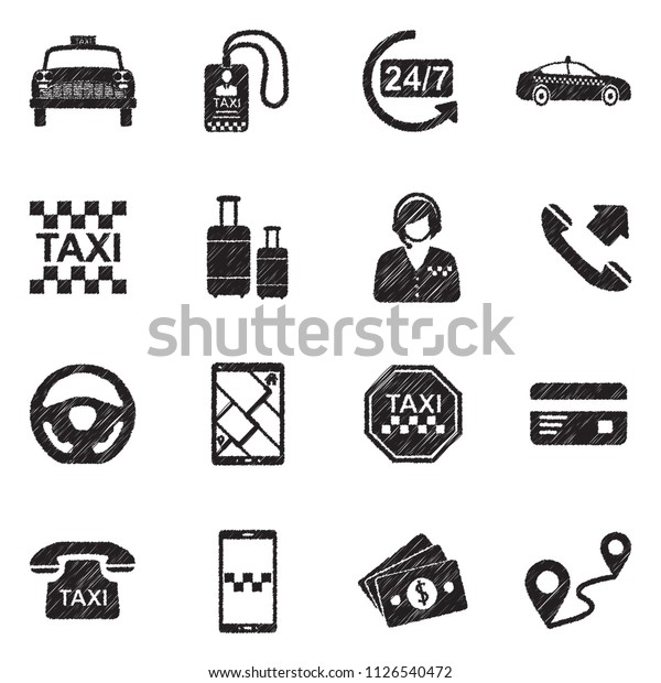 Taxi\
Icons. Black Scribble Design. Vector\
Illustration.
